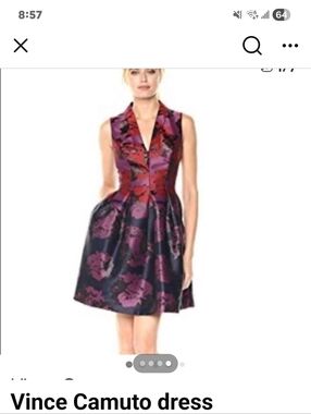 Vince Camuto Black and Purple Floral V-Neck Mini Dress